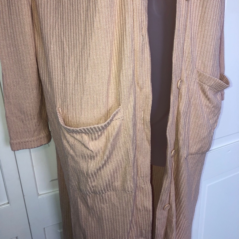 Dusty Pink Long Cardigan Sweater Duster Ribbed - Picture 4 of 10